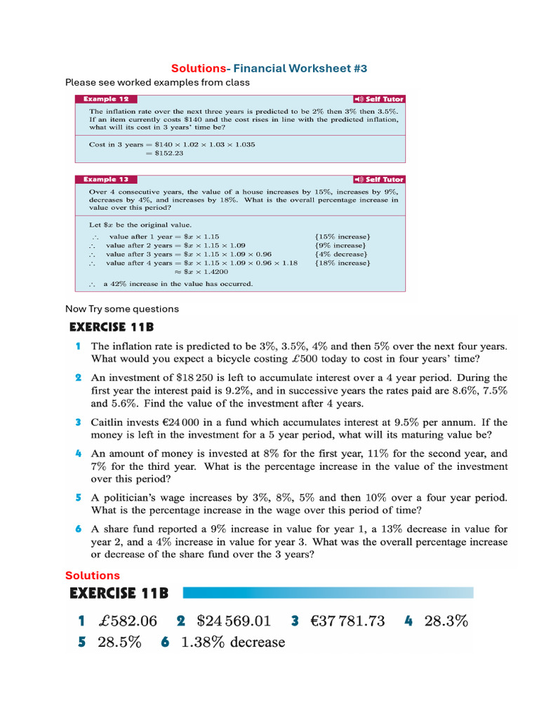 Financial Mathematics Worksheet 3 - With Solutions | PDF
