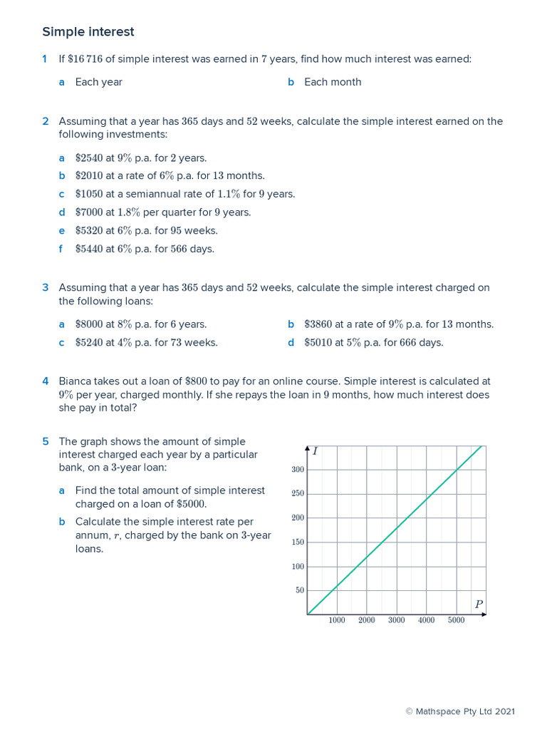 9.02 Simple Interest - Worksheet 1 | PDF | Interest | Loans