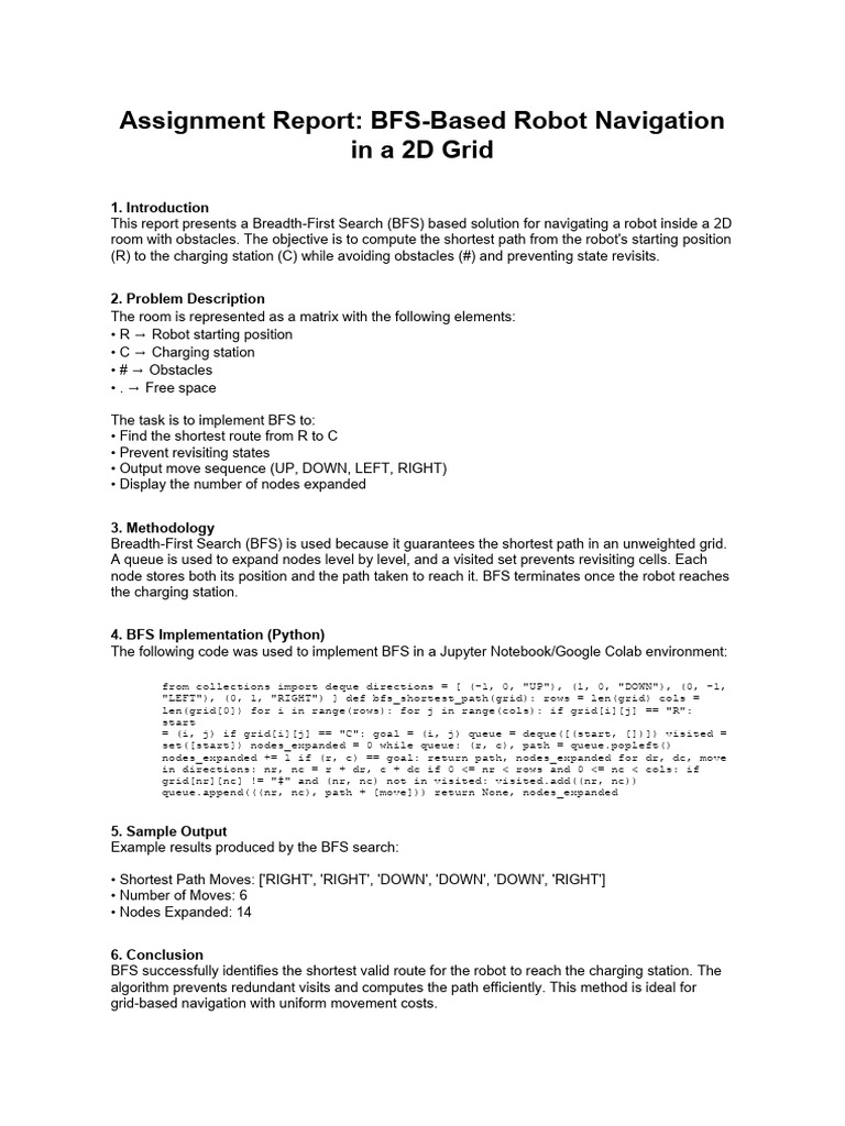 BFS Robot Navigation Report, ASSIGNMENT 1 | PDF