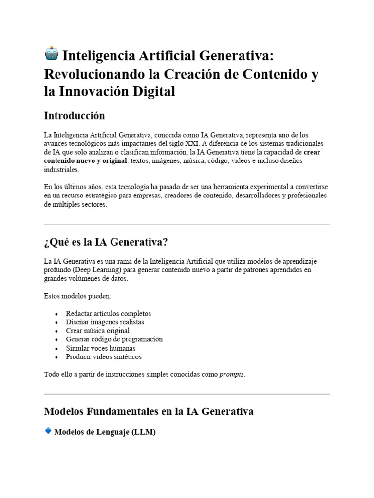 ? Inteligencia Artificial Generativa | PDF | Inteligencia artificial ...