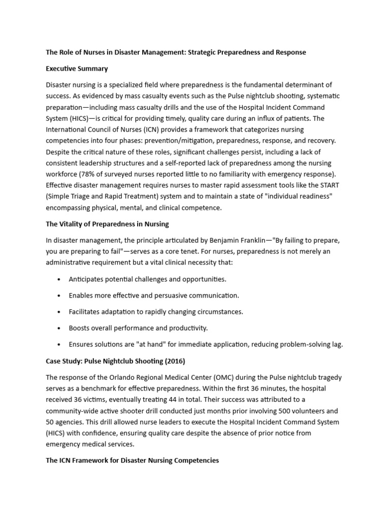 The Role of Nurses in Disaster Management | PDF | Emergency Management ...