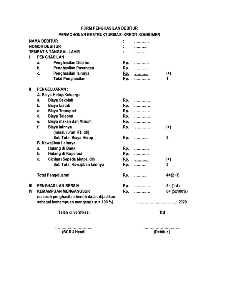 Form Penghasilan Debitur | PDF
