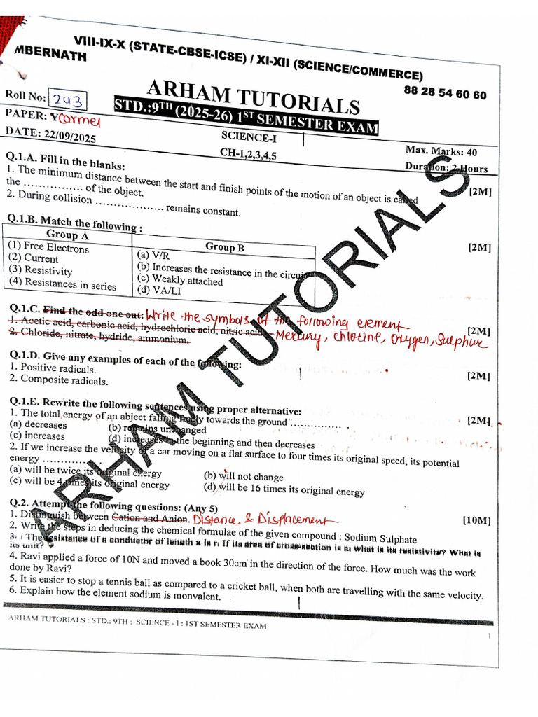 Science 1 Sem 1 | PDF
