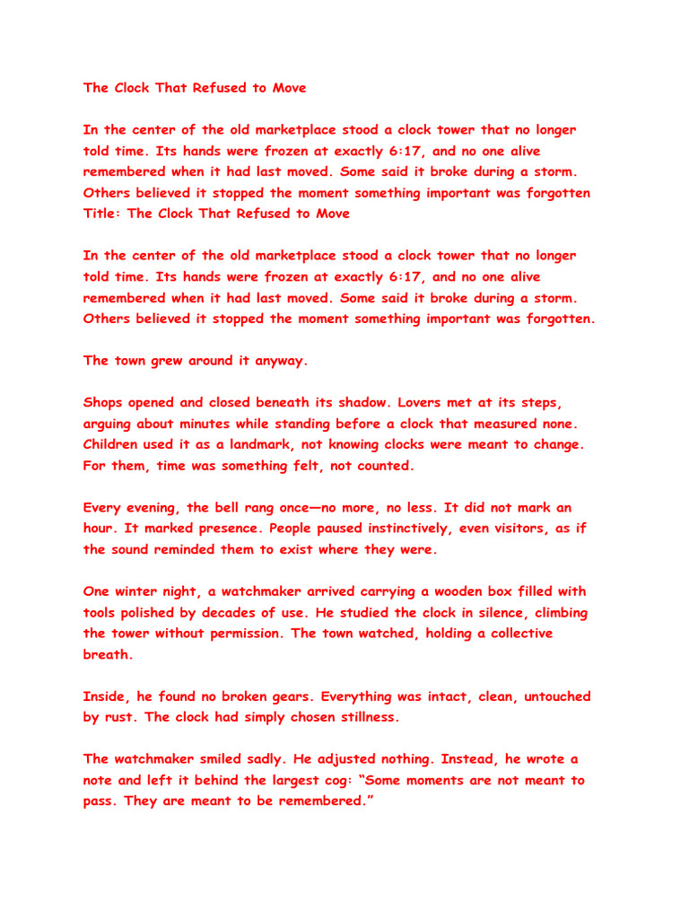 The Clock That Refused To Move | PDF | Clock