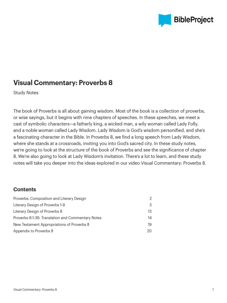 VC-Proverbs8 - Study Notes | PDF | Book Of Proverbs | Genesis Creation ...