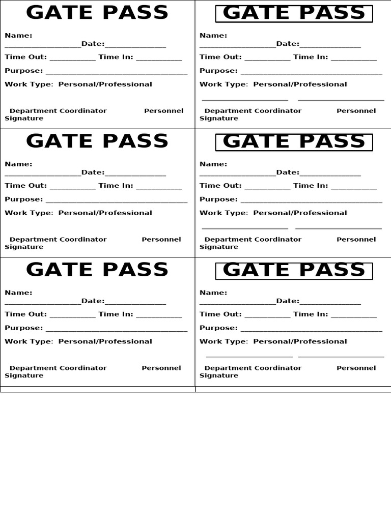 Gate Pass Format | PDF