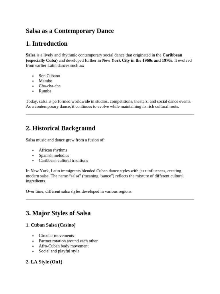 Salsa As A Contemporary Dance | PDF | Dances | Performing Arts