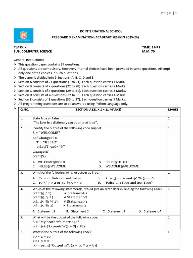 Comp SC PB3 Xii 2025-26 | PDF