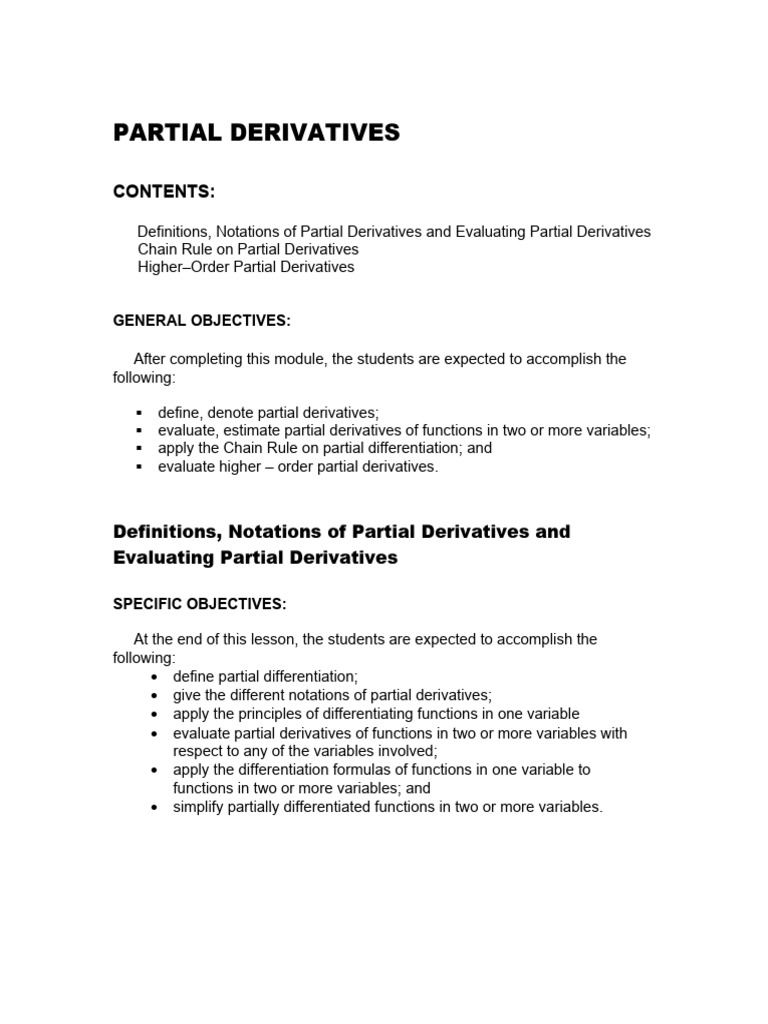 Partial Derivatives | PDF | Derivative | Variable (Mathematics)