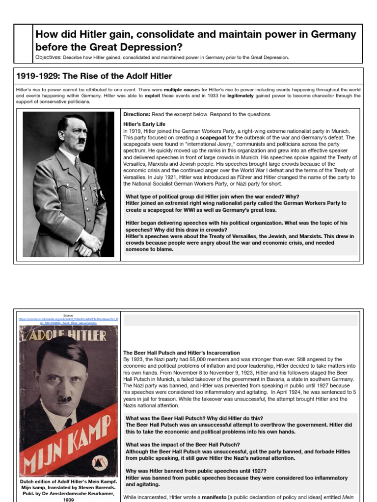Great Depression & The Rise of Hitler | PDF | Adolf Hitler | Fascism