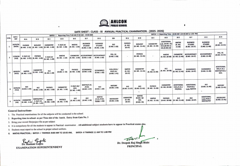 CLASS XI ANNUAL PRACTICal DATE SHEET | PDF | Chess Theory | Chess Openings