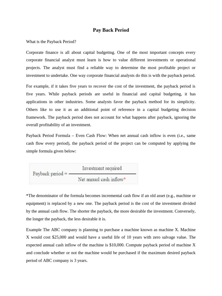 Pay Back Period and NPV | PDF