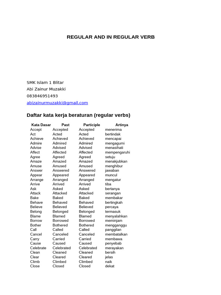Regular Dan Iregular Verb | PDF | Semantics | Linguistics