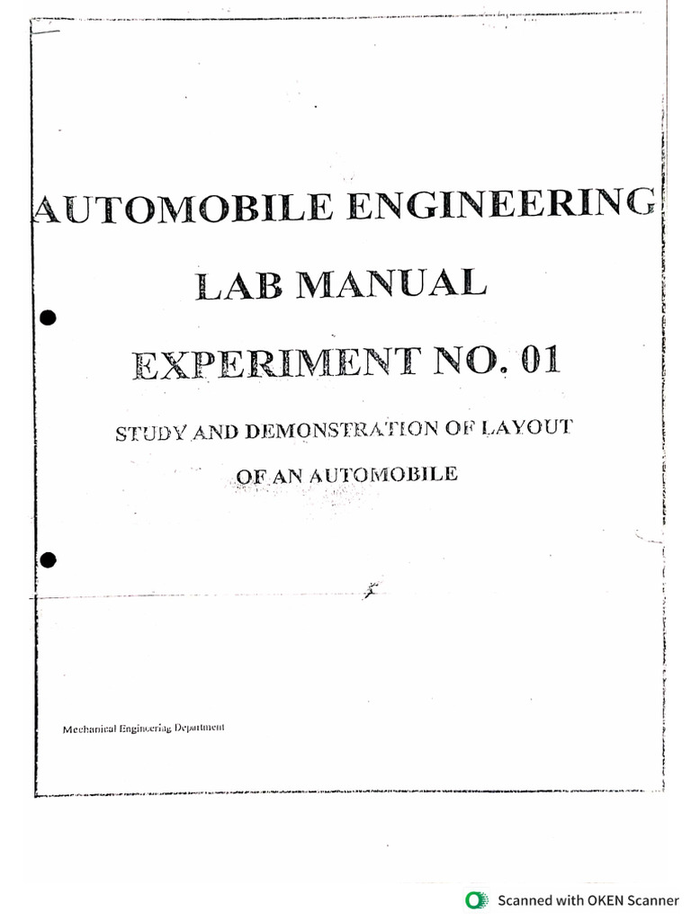 AE Lab Ex - No.1 Study and Demonstration Layout of An Automobile | PDF