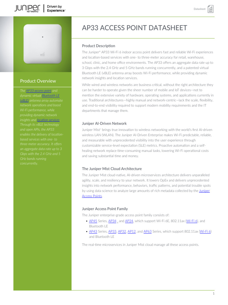 Ap33 Access Point Datasheet | PDF | Ieee 802.11 | Wi Fi