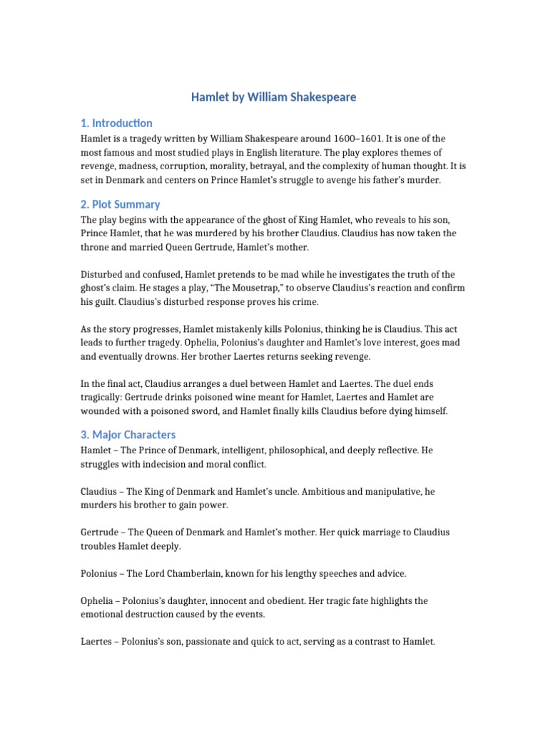 Hamlet Detailed Document | PDF | Hamlet