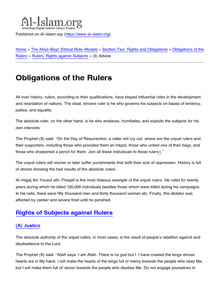Obligations of The Rulers | PDF | Mercy | Religious Belief And Doctrine