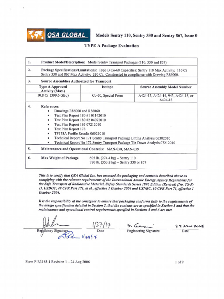 Sentry 110 Type A Cert. | PDF