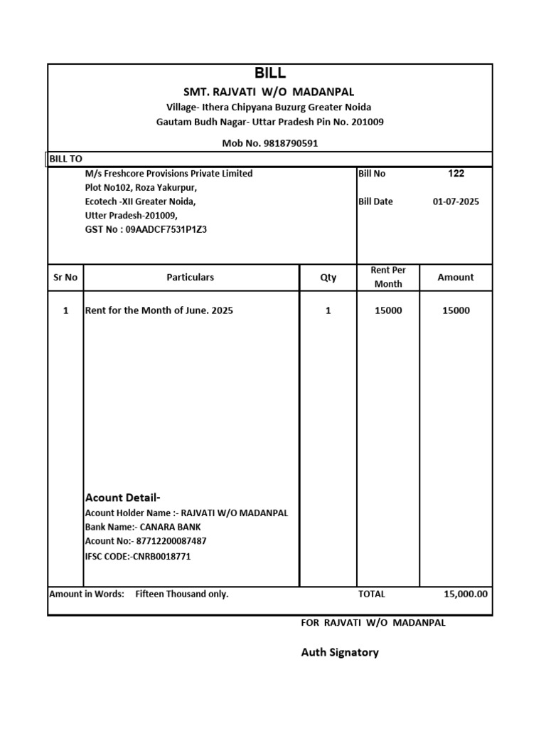 Rajvati Bill Book Ithera Godown - 01-07-2025 | PDF