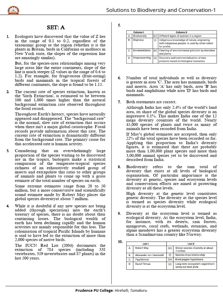 Biodiversity and Conservation 1 A Solution 1771228649 | PDF ...