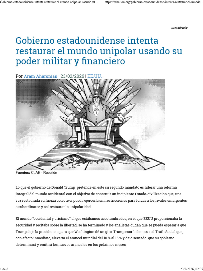 Gobierno Estadounidense Intenta Restaurar El Mundo Unipolar Usando Su ...