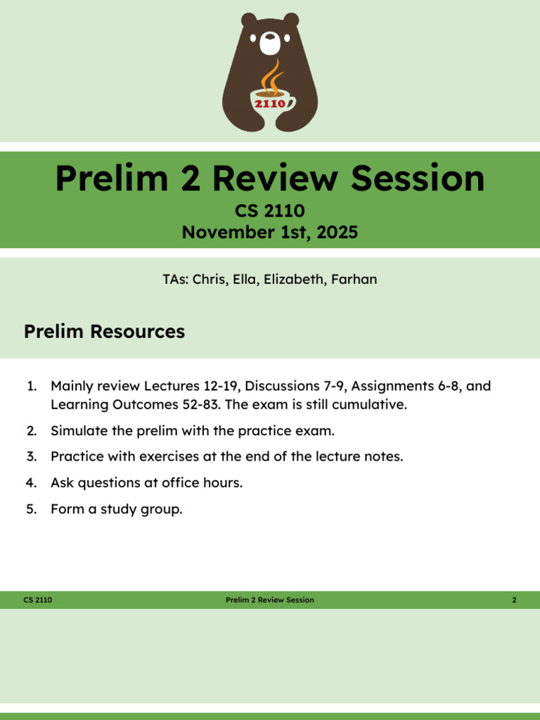 (Fa25) Cs 2110 Prelim 2 Review Session | PDF | Algorithms And Data ...