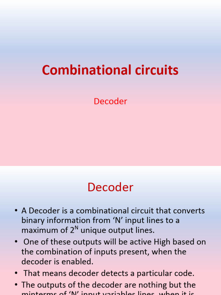 Combinational Circuit Decoder | PDF | Boolean Algebra | Teaching ...