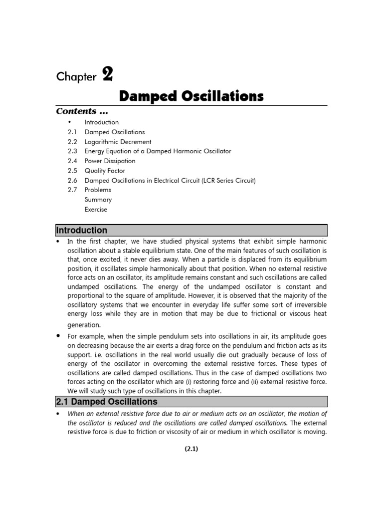 Unit - 1, Lecture-2, Damped Oscillations | PDF | Oscillation | Damping