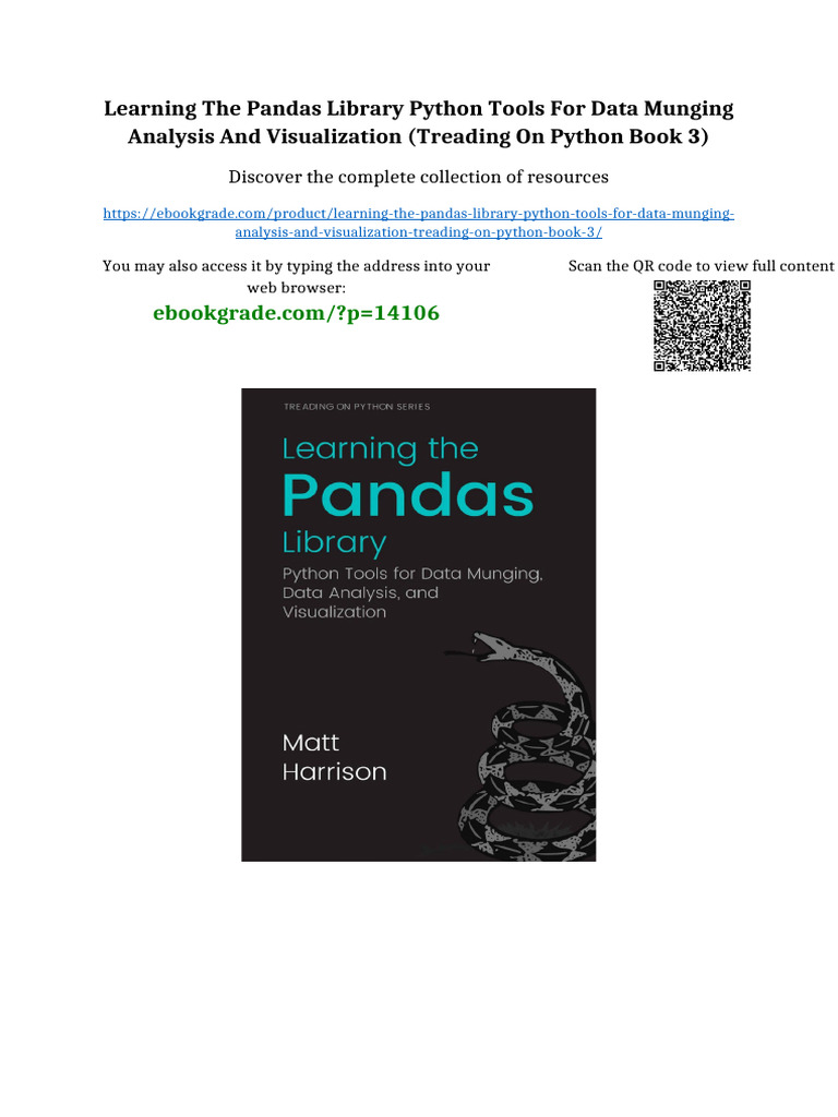 Learning The Pandas Library Python Tools For Data Munging Analysis and ...