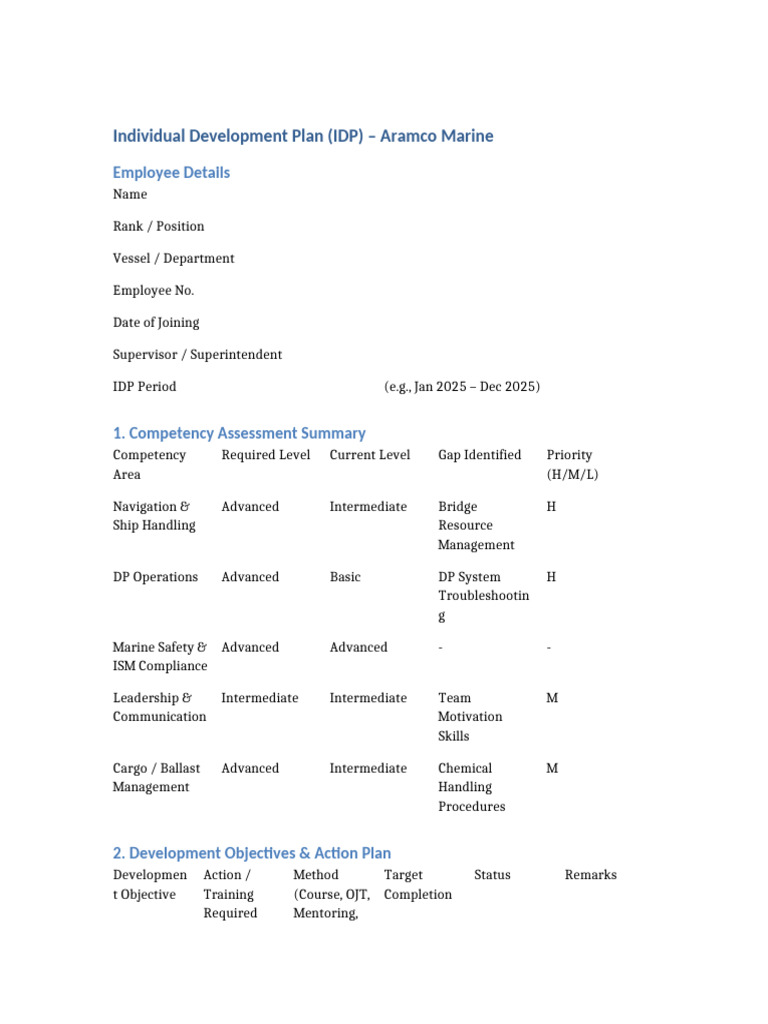 Aramco Marine Individual Development Plan | PDF | Business