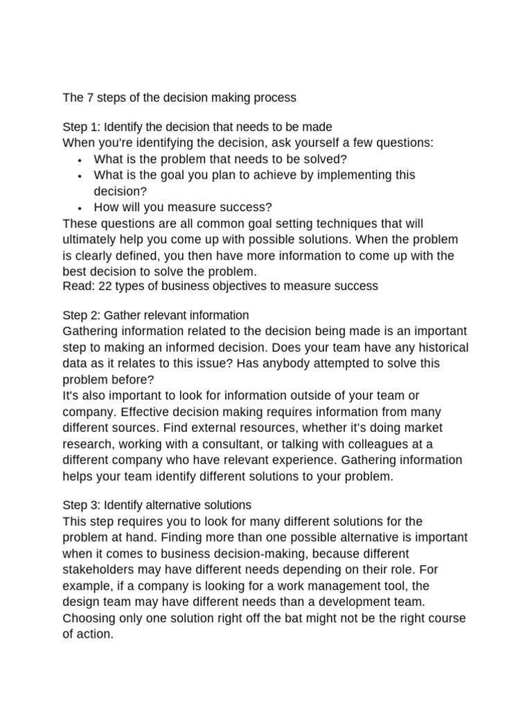 The 7 Steps of The Decision Making Process | PDF | Decision Making | Goal