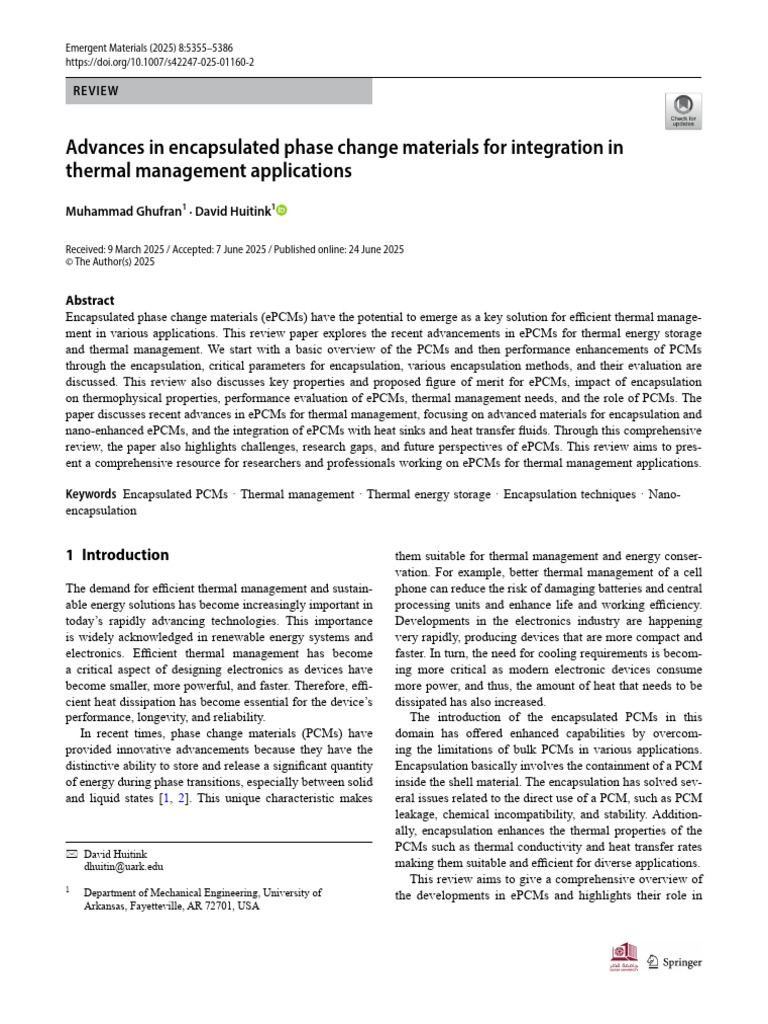 Advances in Encapsulated Phase Change Materials For Integration in ...
