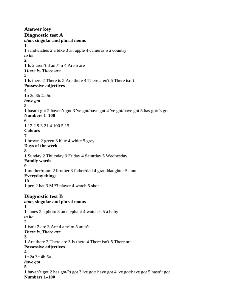 LB 5th Diagnostic Tests KEY | PDF