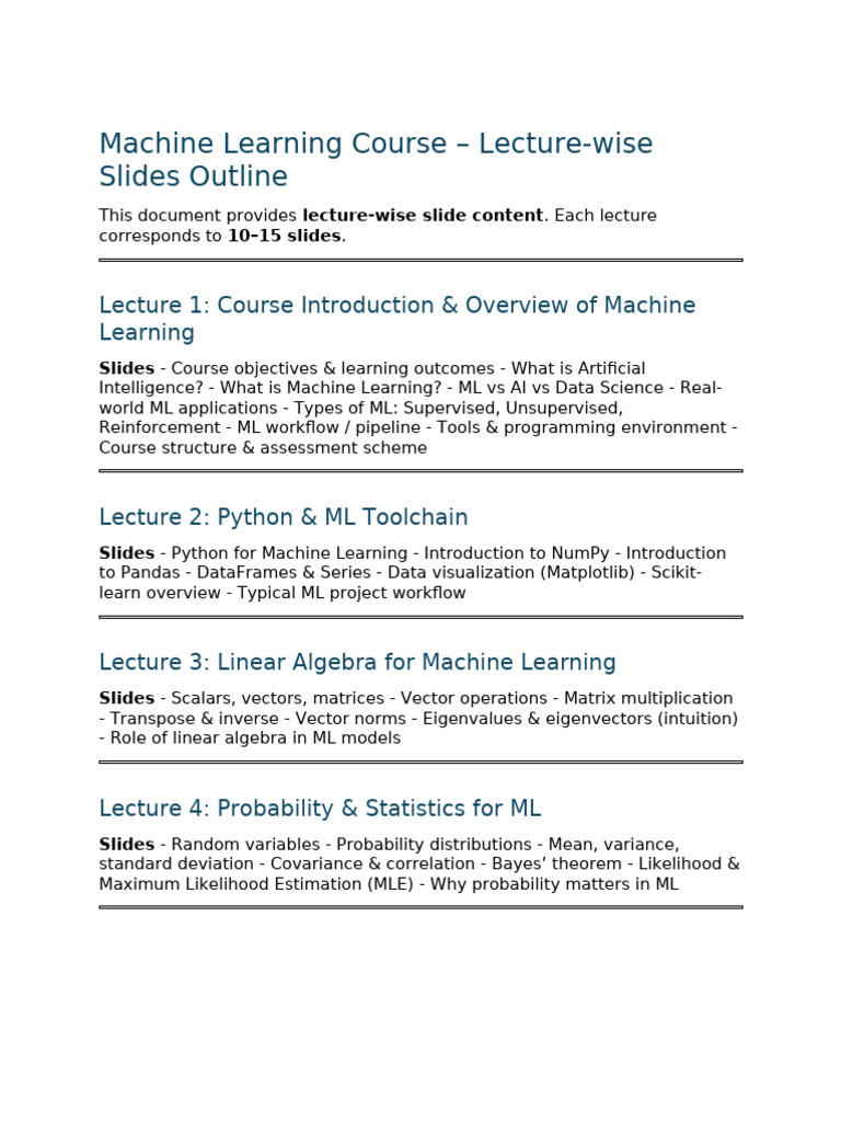 Machine Learning - Lecture-Wise Slides Outline | PDF | Machine Learning ...