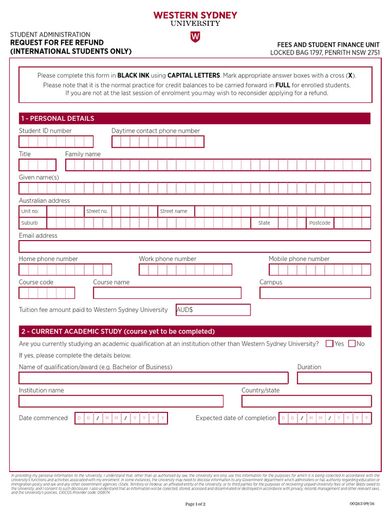 WSU Request For Fee Refund - International Student | PDF