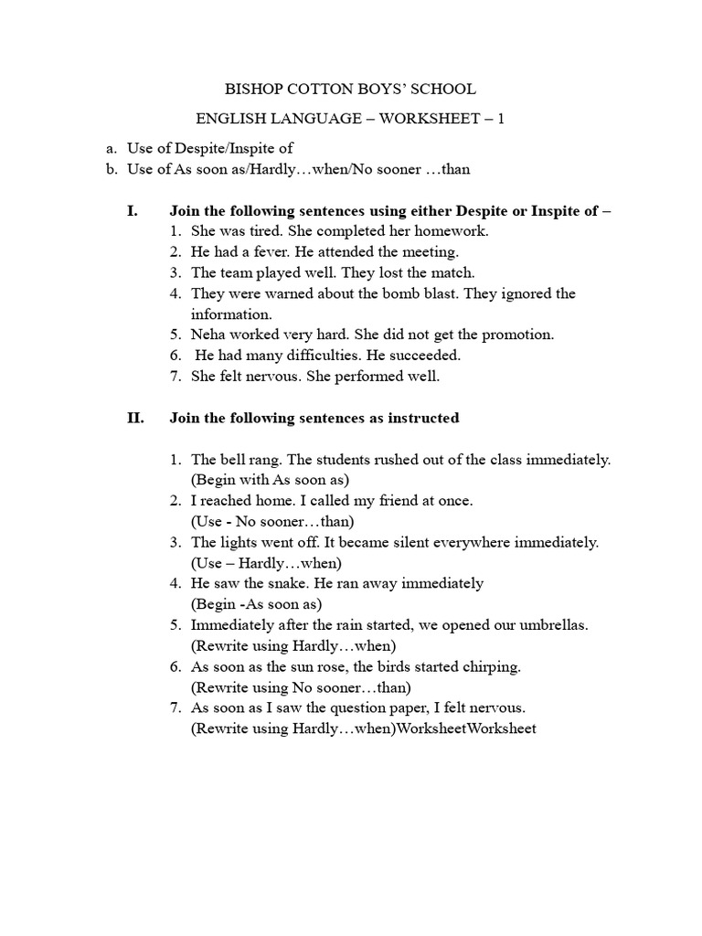 English Language - Worksheets1to5-Merged | PDF