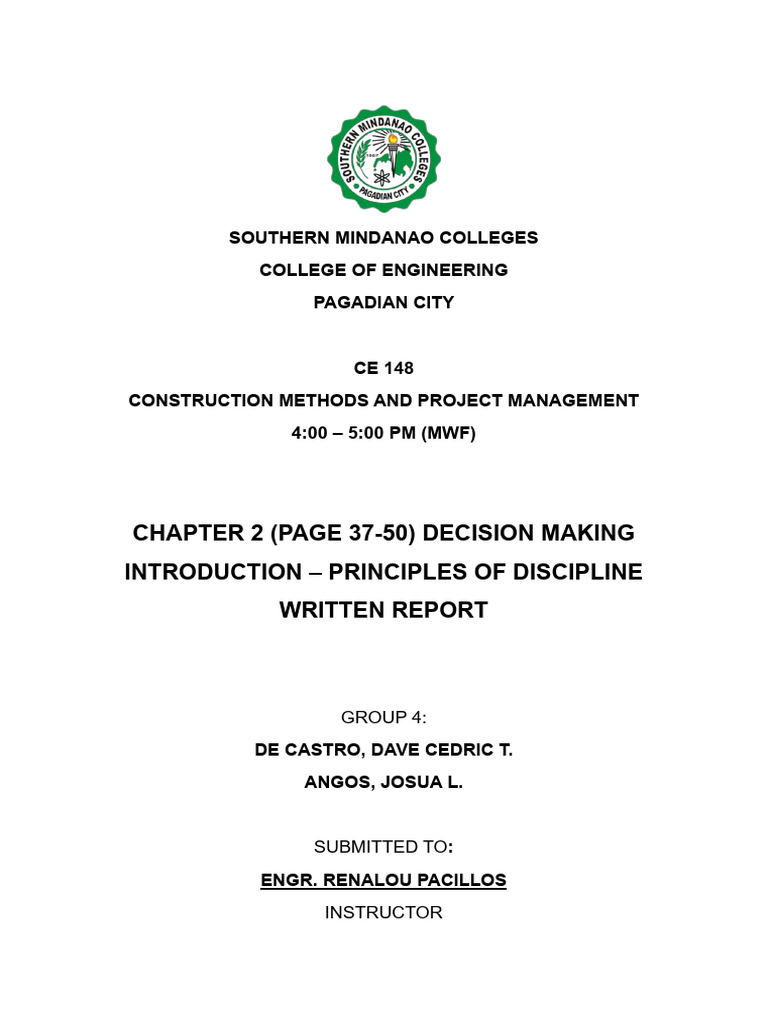 Group 4 Chapter 2 Decision Making Introduction Principle of Discipline ...