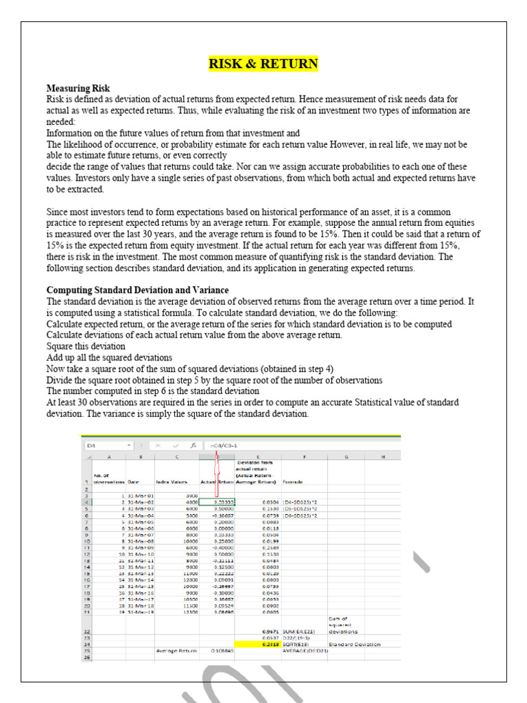 Risk Return Analysis | PDF | Beta (Finance) | Standard Deviation