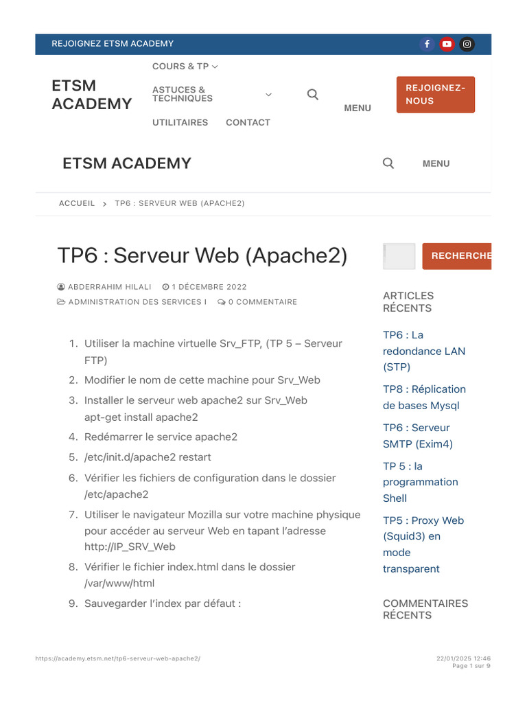 TP6 - Serveur Web (Apache2) - ETSM Academy | PDF | Apache HTTP Server ...