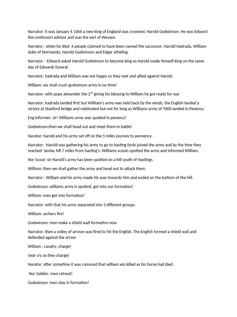 Battle of Hastings-Script by Student | PDF | Warfare Of The Middle Ages ...