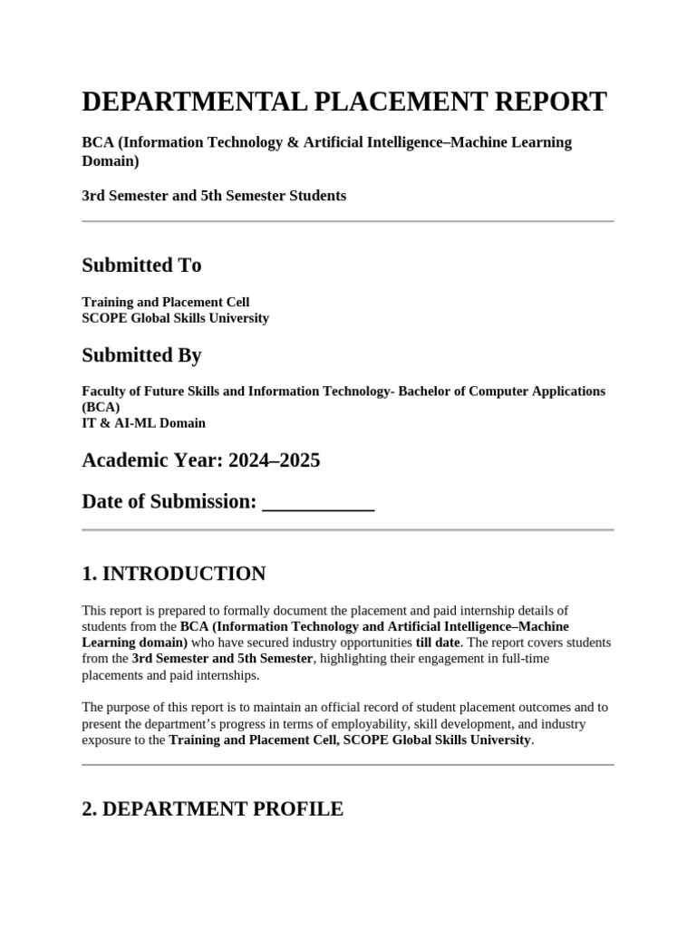 Departmental Placement Report | PDF | Internship | Job Hunting