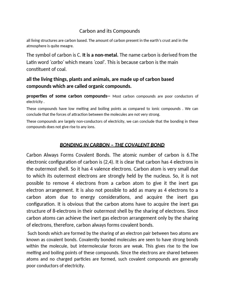 Carbon and Its Comppounds | PDF | Chemical Bond | Ethanol
