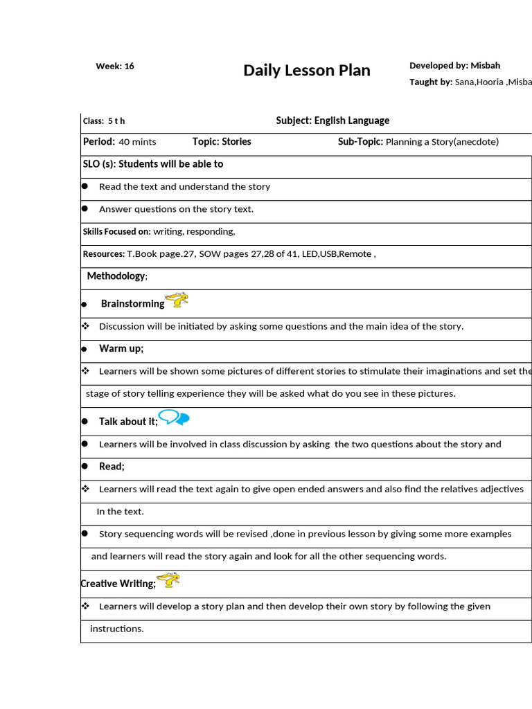 Week 16 Revision of 5th | PDF | Lesson Plan | Adverb