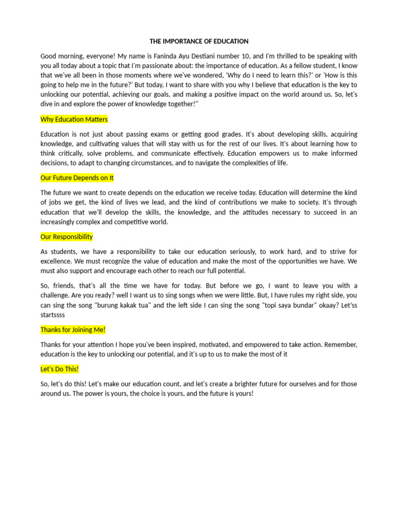 The Importance of Education Salinan | PDF | Knowledge | Behavioural ...
