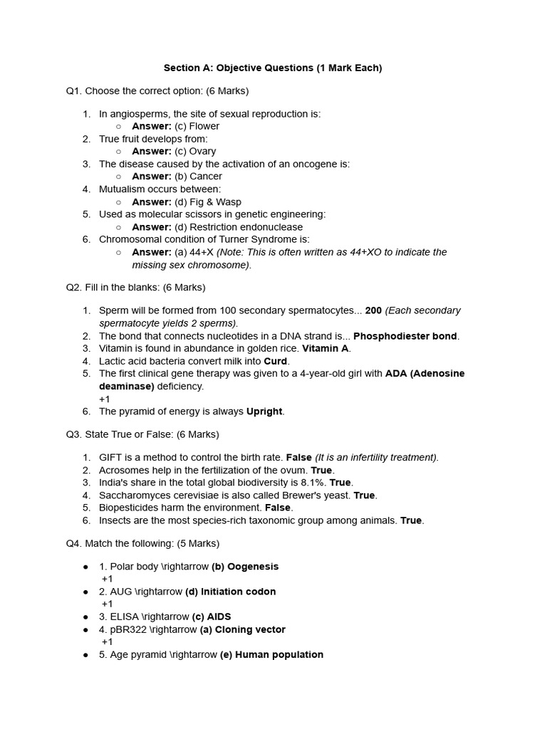 Ans Key of Predicted Paper Bio 1 | PDF | Genetic Code | Molecular Cloning
