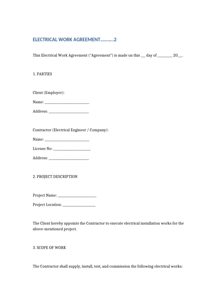 Electrical Work Agreement-2 | PDF | Electricity | Electrical Engineering