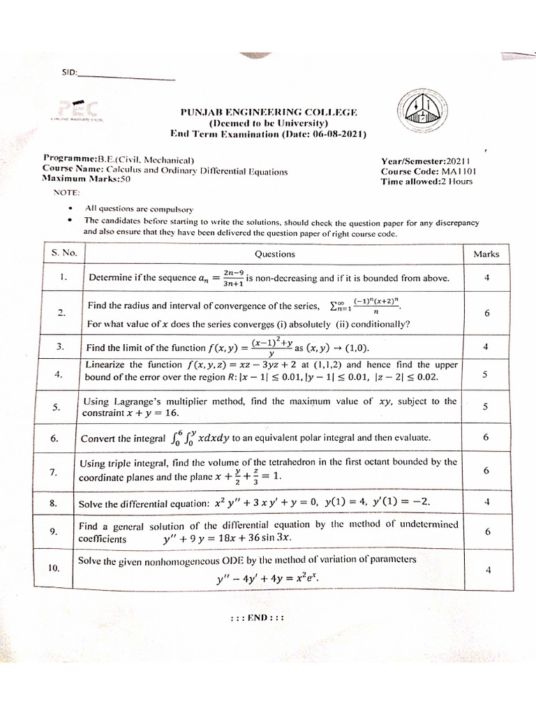 Question Paper | PDF