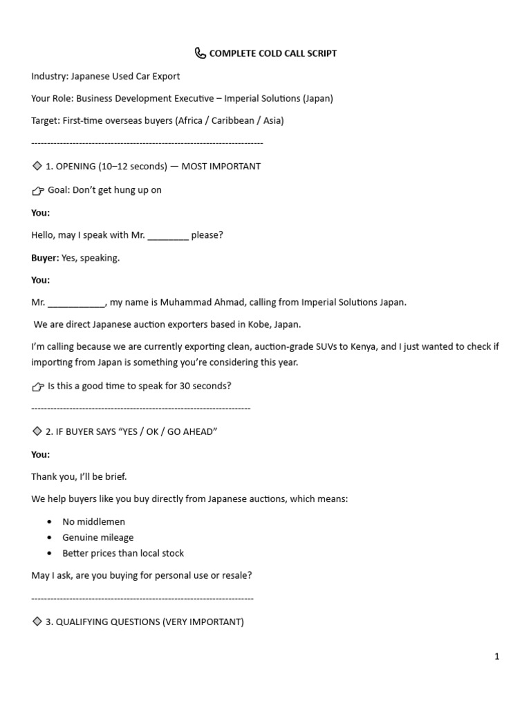 ? Complete Cold Call Script | PDF | Auction | Used Car