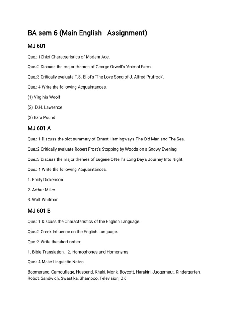 BA 6 Main English - Assignment-1 | PDF