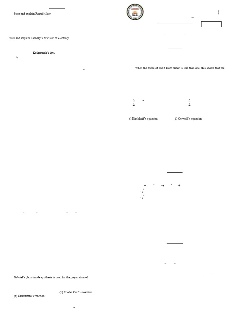 Chemistry Final 22.12.2024 | PDF | Amine | Chemical Reactions